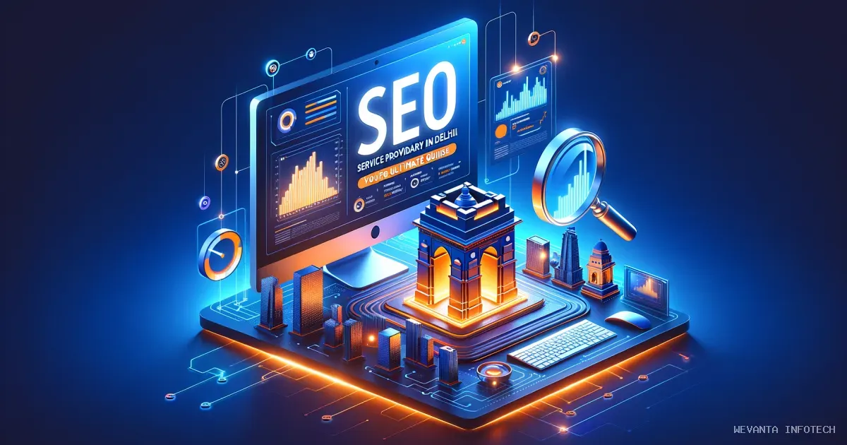 Professional SEO services in Delhi with skyline and digital marketing icons